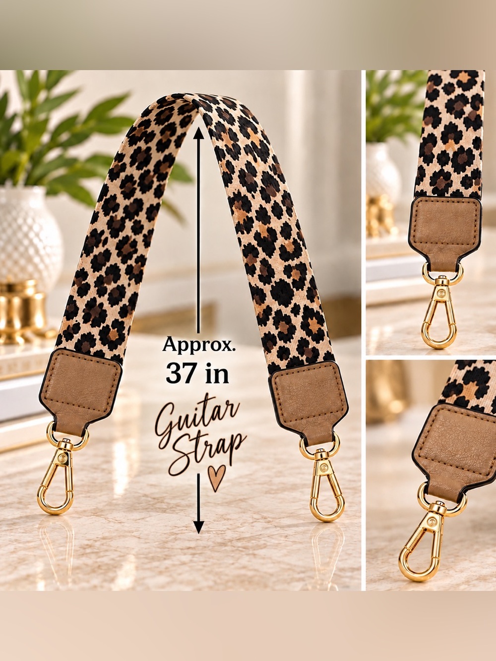 Leopard Print Guitar Strap Brown & Black
